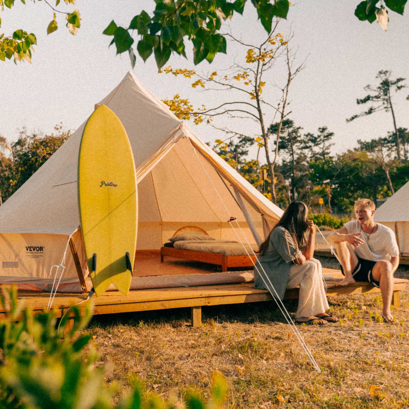 Sitting outside the Yume Surf Tent
